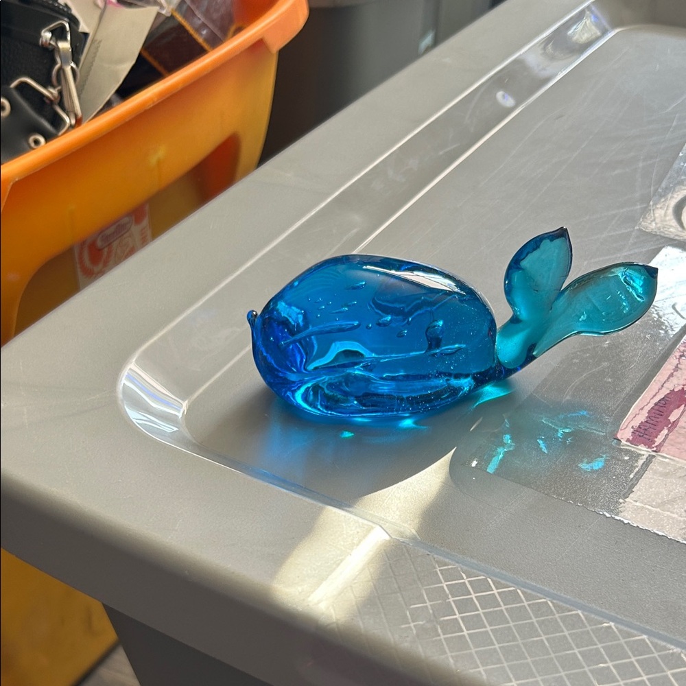 Blue Glass Whale Aquarium Decor